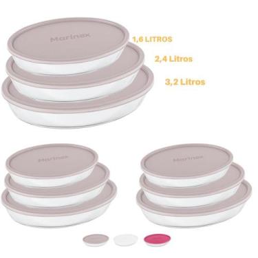 Imagem de Conjunto De Assadeiras De Vidro Oval Marinex 9pçs 3 Tamanhos