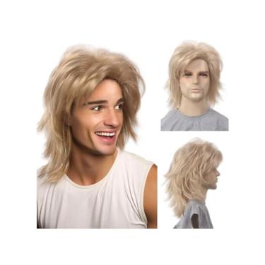 Imagem de MEDISIFA Peruca masculina platinada loira corte lobo anos 70 anos 70 festa discoteca masculina longa camada ondulada masculina perucas masculinas hippie balanço anos 80 eles festa cosplay fantasia