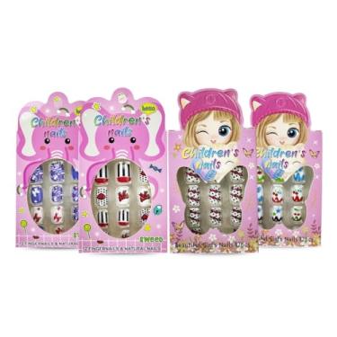 Imagem de Kit 48 Unhas Postiças Infantil Colorida Autocolante Criança