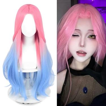 Imagem de FILMIA Peruca de 76 cm para Mizi Cosplay, Anime Rosa Azul Ombre Mistura Lisa Peruca Feminina Resistente ao Calor para Festa de Halloween + Touca de Peruca