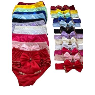 Imagem de Kit com 10 calcinhas bunda rica com 10 tiaras moda infantil menina 20 peças 3-6 meses