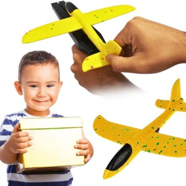 Imagem de Aviao Planador Espuma Brinquedo Educativo Diy com peças de montar Lançador manual Seguro selo Inmetro presente dia das crianças natal aniversario 5 anos menina menino (Amarelo)