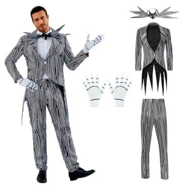 Imagem de Fantasia masculina de Jack Skellington, fantasia de Halloween, Natal, uniforme listrado, Jacket+pants+bowtie, Medium