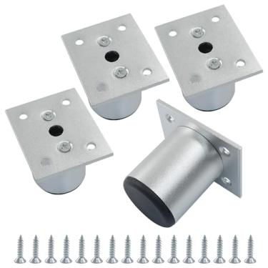 Imagem de Zorveiio 4 peças de pernas de móveis de liga de alumínio de 5 cm, pés de suporte redondos ajustáveis prateados com diâmetro de 3,8 cm para armário, sofá, mesa, cadeira, mesa, mesa, mesa, prateleiras