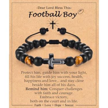 Imagem de Presentes de futebol para meninos de 8 a 12 anos, acessórios de pulseira de futebol para meninos de 6-8-10-12-14-16-18 anos, pulseira cruzada como presente de aniversário, Natal, Dia dos Namorados