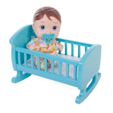 Imagem de Boneco Bebê Little Dolls Bercinho Com Chupeta Menino - Diver Toys, Bon