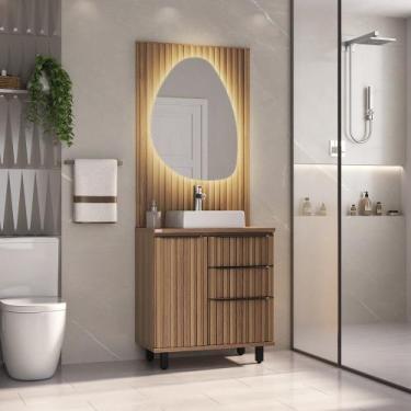 Imagem de Conjunto Cecília 80 com Pés Painel Espelho Orgânico LED - Fabribam, No