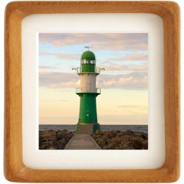 Imagem de Porta-retratos de madeira natural Zibrelte 5x5 com tapete 3,5x3,5 ou 5