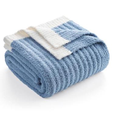 Imagem de Microfibra azul com nervuras Throw Blanket Snuggle Sac 130x150cm