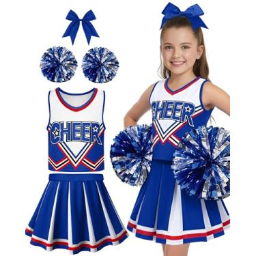 Imagem de JenPen Fantasia de líder de torcida para meninas, 5 peças de roupas de líder de torcida para crianças, meninas, uniforme de torcida, 3 a 9 anos (3 a 5 anos, azul)