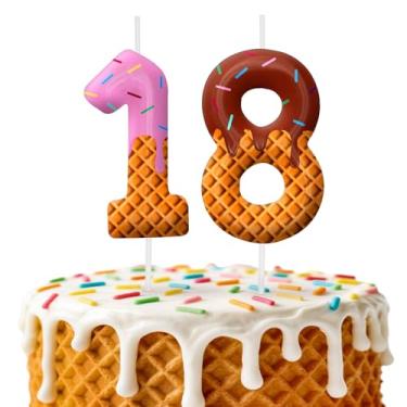 Imagem de Velas de aniversário de sorvete, decoração de topo de bolo de 6 cm, número 18 velas, decorações de aniversário, decorações de bolo de festa de aniversário, suprimentos de festa