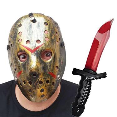 Imagem de Máscara Jason Sexta Feira 13 + Faca com Sangue Falso Líquido: Kit Aces