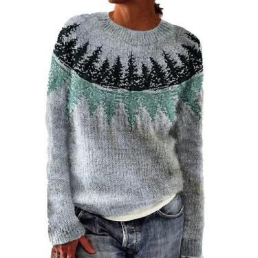 Imagem de Suéter feminino Akivide Pulôver Colorido Argyle Vintage