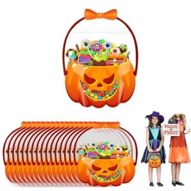 Imagem de 20/50/80/100 peças de sacolas de doces ou travessuras do terror | 25 x 19 cm bolsas transparentes seladas de abóbora com alças | Sacos de plástico assustadores resseláveis para presentes de doces de