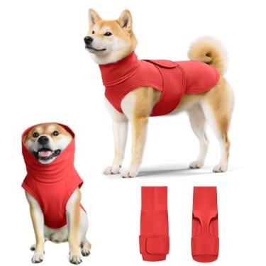 Imagem de Colete calmante para cães com gola rolê ajustável para fogos de artifício, separação, visitas ao veterinário, moletom com capuz para cães grandes e médios