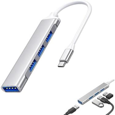 Imagem de Hub USB 3.0 4 em 1, Adaptador com 3 Portas USB 2.0 e 1 Porta USB 3.0, Cabo Extensor, Estrutura em Alumínio, Compatível com PC e Laptop, Prata.