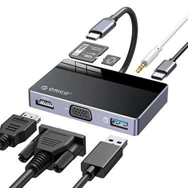 Imagem de ORICO Adaptador multiportas USB C 7 em 1 USB-C com HDMI 4K, VGA, 100W PD, 5Gbps USB-A3.0×1, áudio de 3,5 mm × 1, SD × 1, TF×1, base USBC para MacBook Pro/MacBook Air/Dell/HP/Lenovo