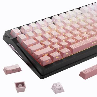 Imagem de Mciepny Conjunto de teclas PBT com 135 teclas rosa gradiente topográficas laterais gravadas teclas translúcidas personalizadas, perfil cereja, estilo minimalista para teclado Gateron Kailh MX Switch