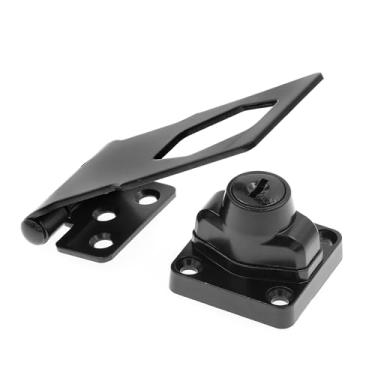 Imagem de Prime-Line U 117208 Trava de dobradiça de ferrolho de segurança para porta e portão com trava de botão giratório com chave 9,5 cm com parafusos preto fosco (pacote único)