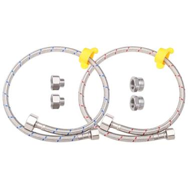 Imagem de Linhas de fornecimento de torneira, conector de mangueira de torneira de aço inoxidável trançado de 61 cm para torneira de pia de cozinha de banheiro 9/40.6 cm Comp x 1/5.1 cm Comp 2 peças (1 par)