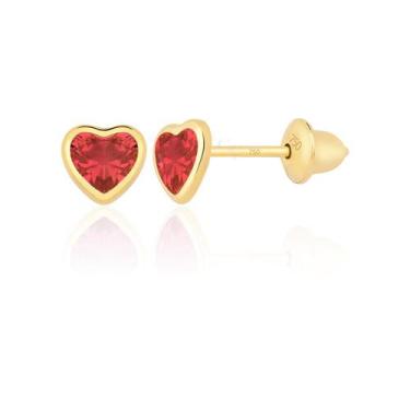 Imagem de Par De Brincos De Coração Pedra 4mm Ouro 18k 750 Solitário Zircônia Ve