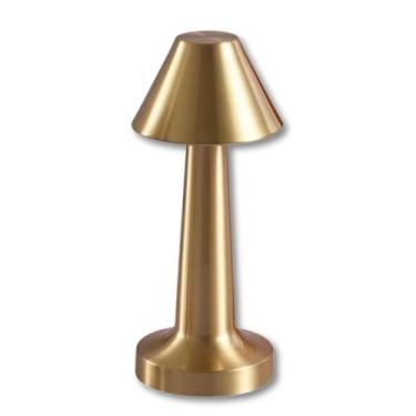 Imagem de Luminária de Mesa LED Sem Fio Recarregável com Dimmer Touch e Design Cone, Luz Suave e Ajustável (Dourado)