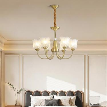 Imagem de Lâmpada Pingente Candelabro LED De Latão Com Estilo Luxuoso Americano E Retro: Design Criativo Para Sala De Estar, Restaurante, Quarto, Estudo, Villa, Hotel E Café (D Gold 6 luzes)
