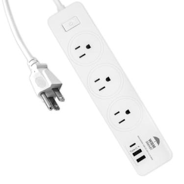 Imagem de WBM SMART Régua de linha de 1,8 m 10 A, soquete de cabo de extensão com 2 portas USB e 1 plugue tipo C, extensor de várias saídas para casa, escritório e dormitório