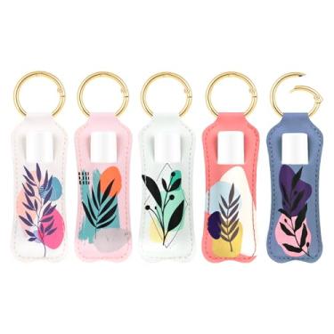 Imagem de LUCKINEE Porta-batom de couro PU, porta-chaves, protetor labial de couro macio, porta-chaves com brilho labial, Estampa floral, 5 peças, M