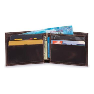Imagem de Carteira Masculina Slim Pequena Luxo Elástico Couro Legítimo(Marrom-escuro)