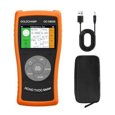 Imagem de Monitor de qualidade do ar interno, teste de detector de formaldeído PM2.5, PM10, HCHO, TVOC com contador de partículas recarregável USB, visor LCD colorido, desligamento automático para fábrica de