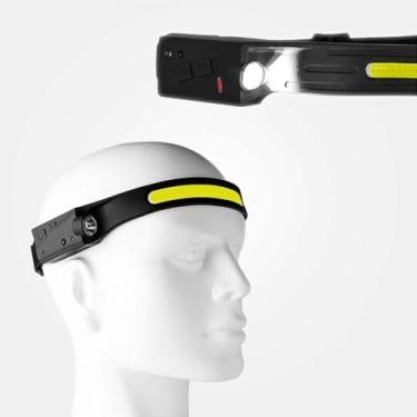Imagem de Lanterna de Cabeça LED com Sensor de Movimento, Resistente à Água, Luz Frontal Ajustável, Preto com Detalhe Amarelo