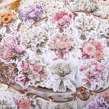 Imagem de 40 peças de papel para scrapbook em forma de flor, espelho, papel decorativo, artigos de papelaria estética, material de diário, álbum de recortes, para escrever, diário de viagem, artesanato