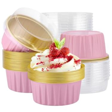 Imagem de EUSOAR Ramequins descartáveis, 25 peças de 142 g Creme Brulee Ramekin moldes descartáveis de pudim de creme, recipientes de pão, formas de folha para pudim, cheesecake, sobremesa, porção individual