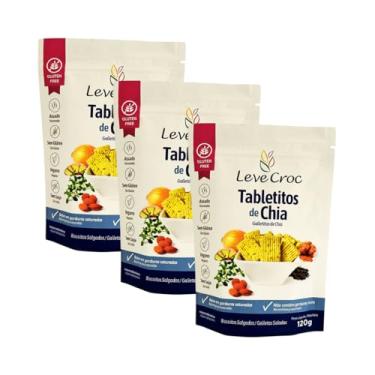 Imagem de Kit com 3 Pouchs de Biscoito Salgado sem Glúten Tabletitos de Chia de 120g cada - Leve Croc