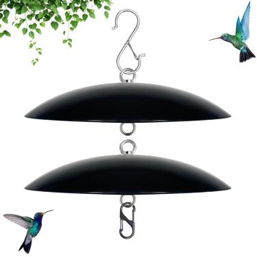 Imagem de Mini alimentador de pássaros de 25,4 cm, capa de cúpula de sombra para alimentador de beija-flor, para pequenos alimentadores, funciona com protetores de formigas (preto), pacote com 2