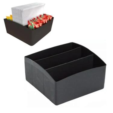 Imagem de Porta-Guardanapo Multi Sachê 3 Divisórias | Organizador de Mesa Multifuncional | Ideal para Restaurantes, Bares, Lanchonetes, Cafeterias, Buffets | Preto, Resistente e Compacto | Porta Sachês (1)