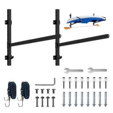 Imagem de Asxevn Rack de armazenamento de caiaque para montagem na parede de garagem - Suporte pesado em L com elástico antiderrapante e kit de instalação completo, suporta 68 kg (serve para canoa/prancha de