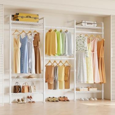 Imagem de Higeego W3 Sistema de armário montado na parede, suporte expansível para roupas resistentes, suporte para pendurar roupas, rack de armário de tubos industriais para alcance no armário, branco