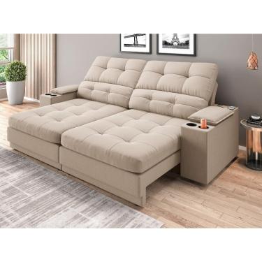 Imagem de Sofá com Porta Copos e Carregador USB Eureka 2,00m Assento Retrátil e Reclinável Velosuede - NETSOFAS