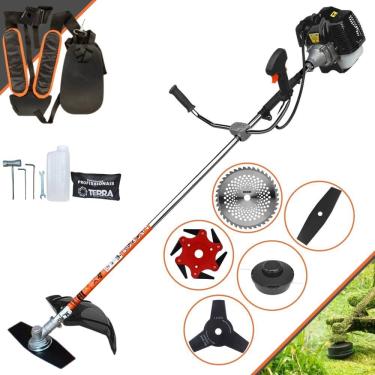 Imagem de Máquina de Cortar Grama À Gasolina Terra GRH-520 2 Tempos 52cc 2,5HP 6.500rpm Roçadeira Profissional Completa Multifuncional Com 5 Opções de Cortes