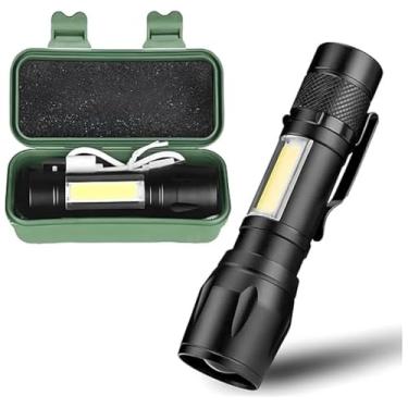 Imagem de Lanterna Tática LED Portátil Recarregável USB com Estojo Protetor para Camping Auto e Emergências Premium