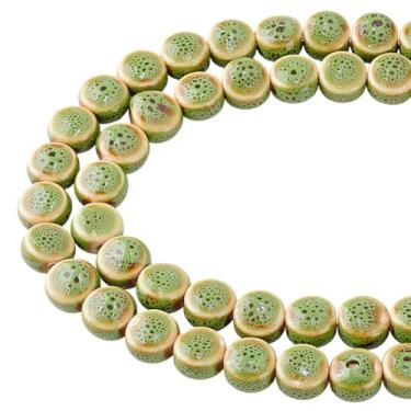 Imagem de HOBBIESAY 56 peças de contas de porcelana de 12 mm contas de cerâmica redondas planas 2 fios contas de porcelana de cerâmica esmaltada antiga espaçador chinês contas soltas para fabricação de joias