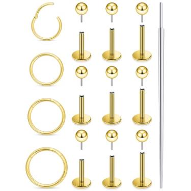 Imagem de Xnsjeyy 20G 18G 16G Brincos de nariz sem rosca com costas planas 316L aço cirúrgico tragus para frente hélice concha cartilagem lóbulo brincos stud medusa labret lábio piercing argolas para joias para