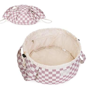 Imagem de Bolsa de maquiagem Narwey Barrel Drawstring Checkered Dusty Rose