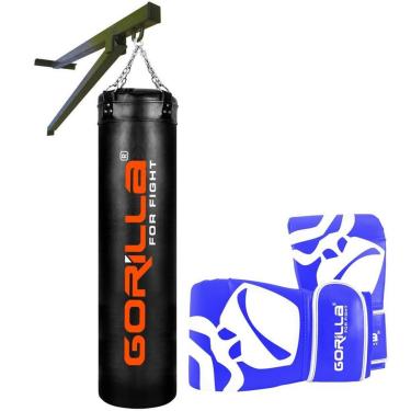 Imagem de Saco De Pancada Profissional Treino 180 Cm + Luva Bate Saco Pro Muay Thai + Suporte Parede Gorilla-Unissex