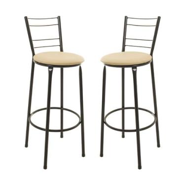 Imagem de Kit 2 Banquetas Banco Alto Balcão Cozinha 4 Arames - ESPAÇO JUNCO, Beg