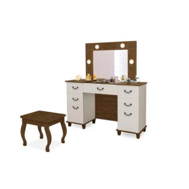 Imagem de Penteadeira Seul Led Camarim Espelho Com Banqueta Malbec/Offwhite - Lu
