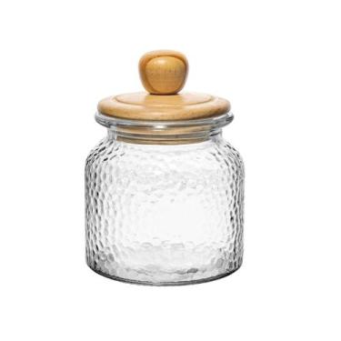 Imagem de Pote De Vidro Martelado Hermético 640ml Com Tampa De Pinus - Wolff