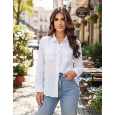 Imagem de Camisa Social Feminina Manga Longa Alfaiataria Com Bolsos Frontais Ant